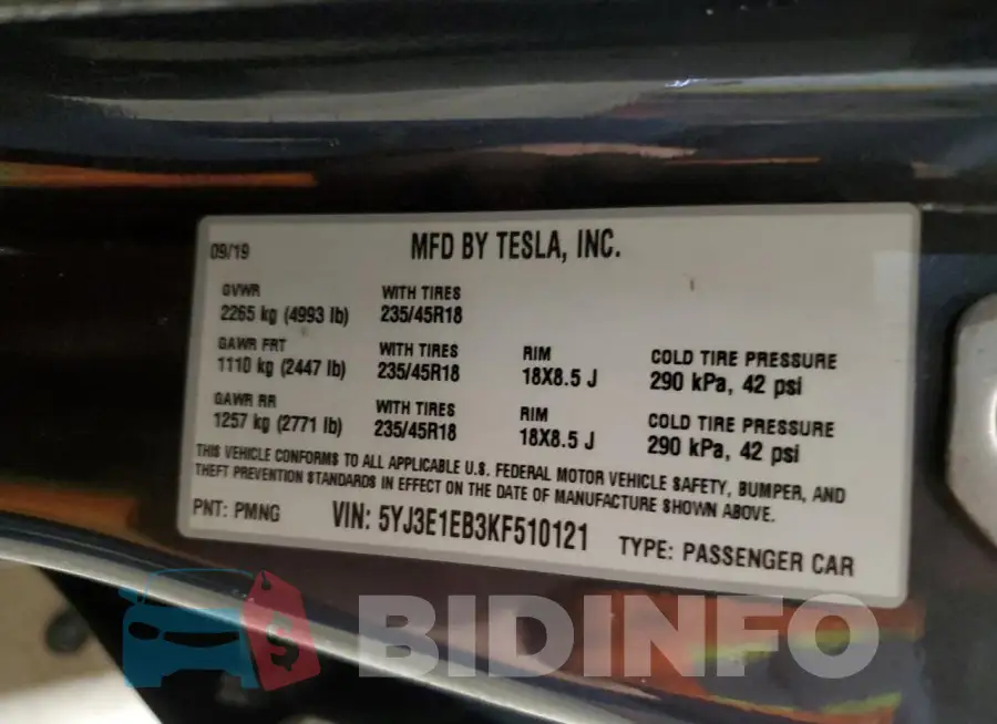 5YJ3E1EB3KF510121 Photo# 13