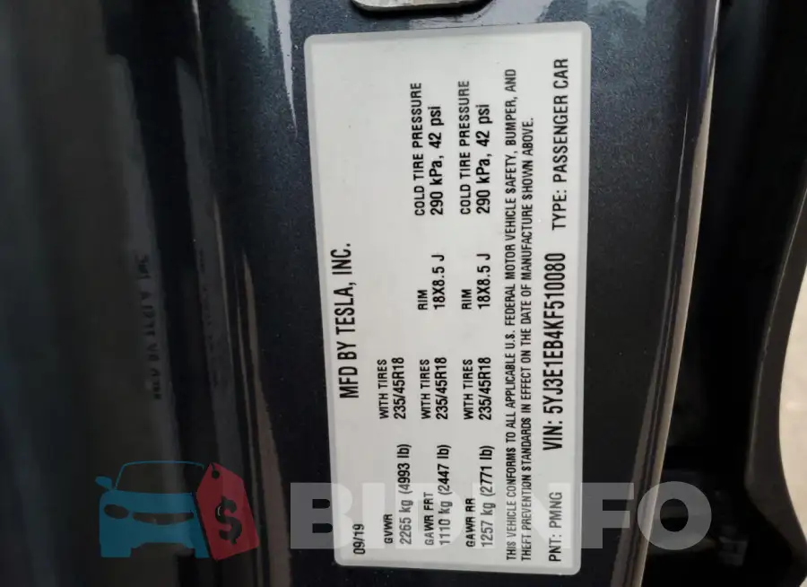 5YJ3E1EB4KF510080 Photo# 12
