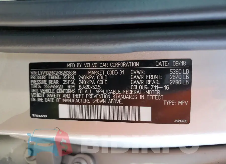 LYV102RK2KB262838 Photo# 13