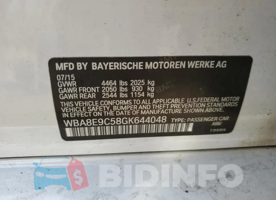 WBA8E9C58GK644048 Photo# 12