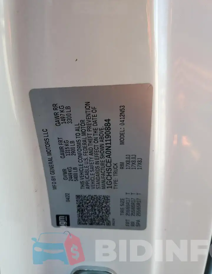1GCHSCEA0N1190884 Photo# 13