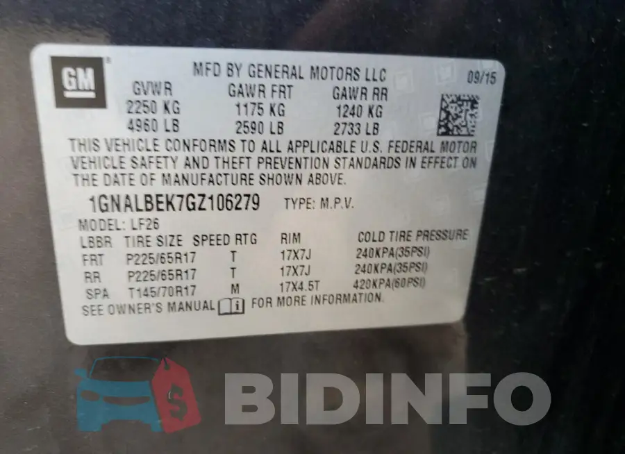 1GNALBEK7GZ106279 Photo# 14