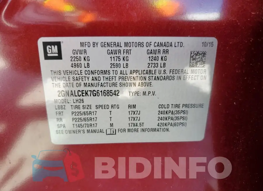 2GNALCEK7G6168542 Photo# 13