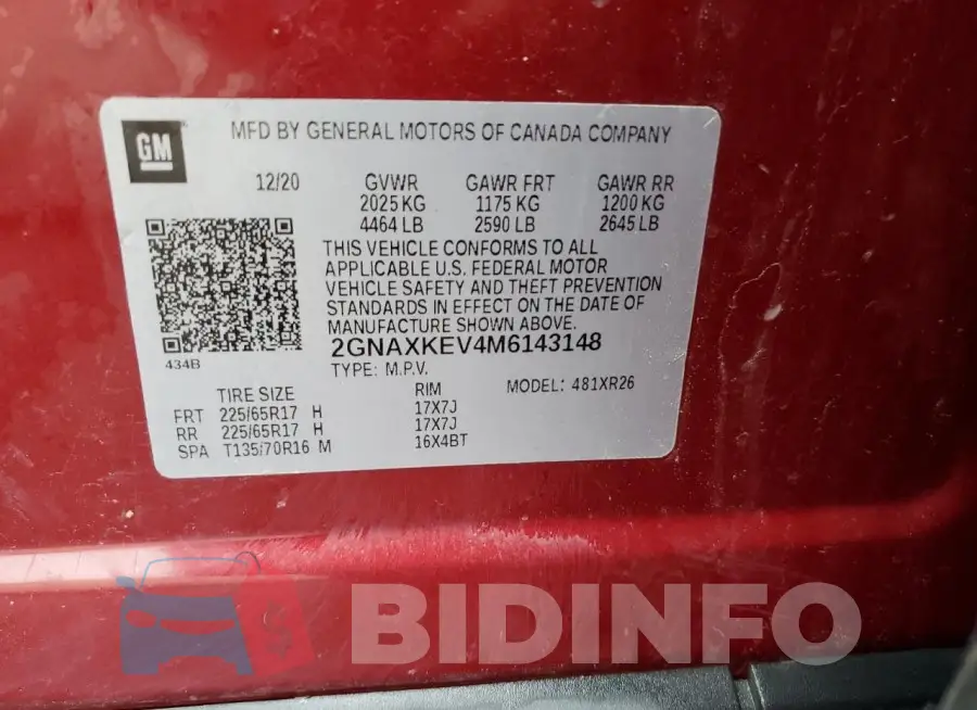 2GNAXKEV4M6143148 Photo# 13
