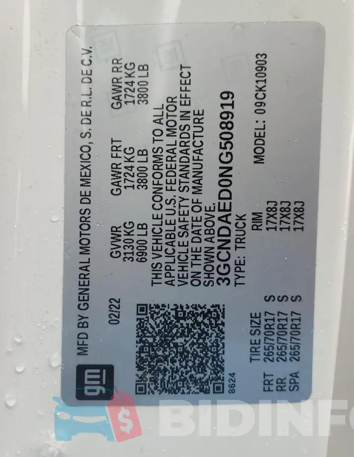 3GCNDAED0NG508919 Photo# 13
