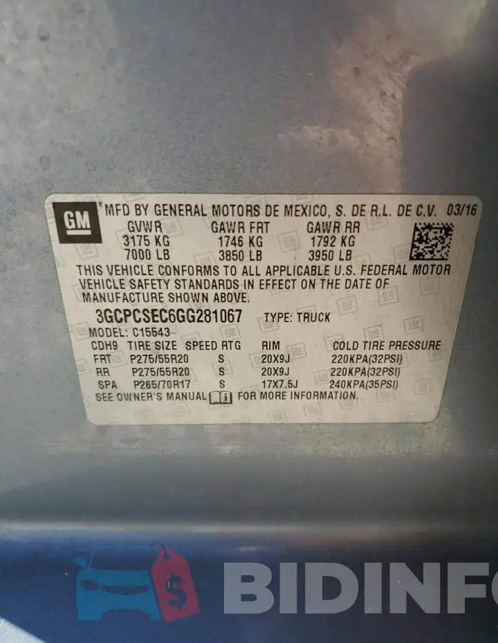 3GCPCSEC6GG281067 Photo# 13