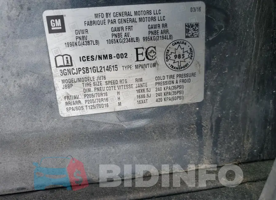 3GNCJPSB1GL214615 Photo# 14