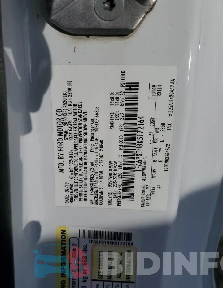 1FA6P8TH8K5172164 Photo# 12