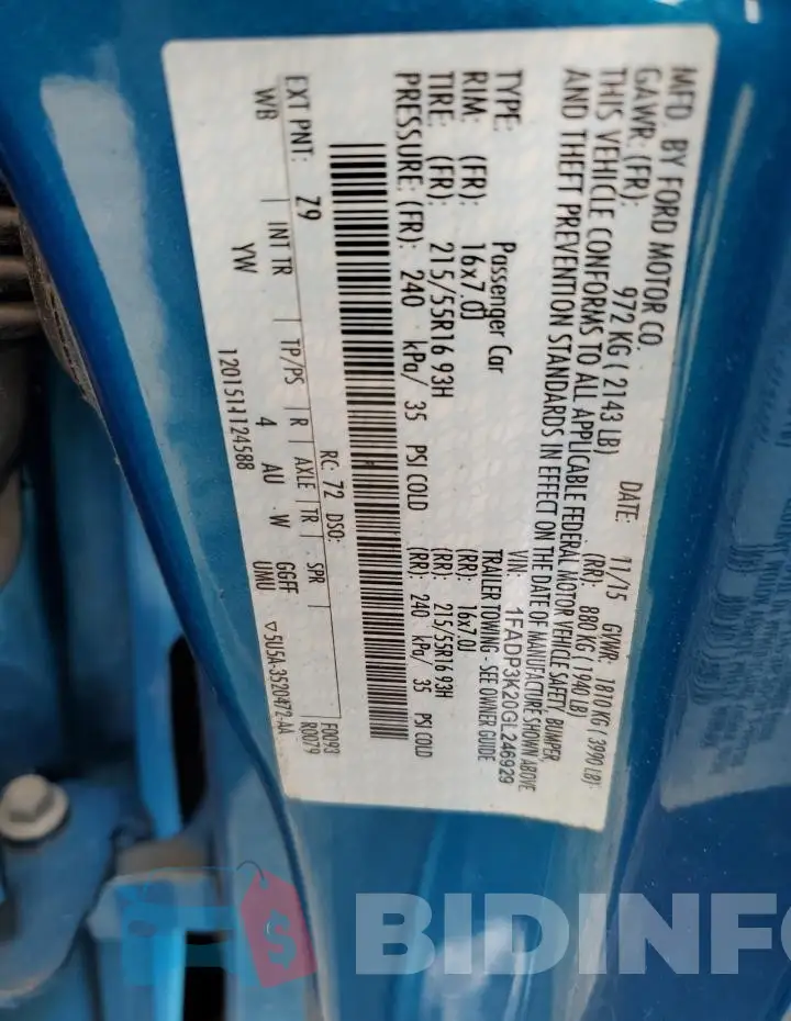 1FADP3K20GL246929 Photo# 12