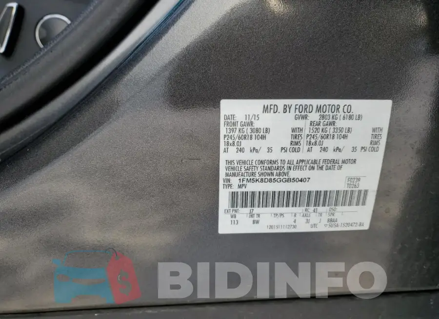 1FM5K8D85GGB50407 Photo# 14