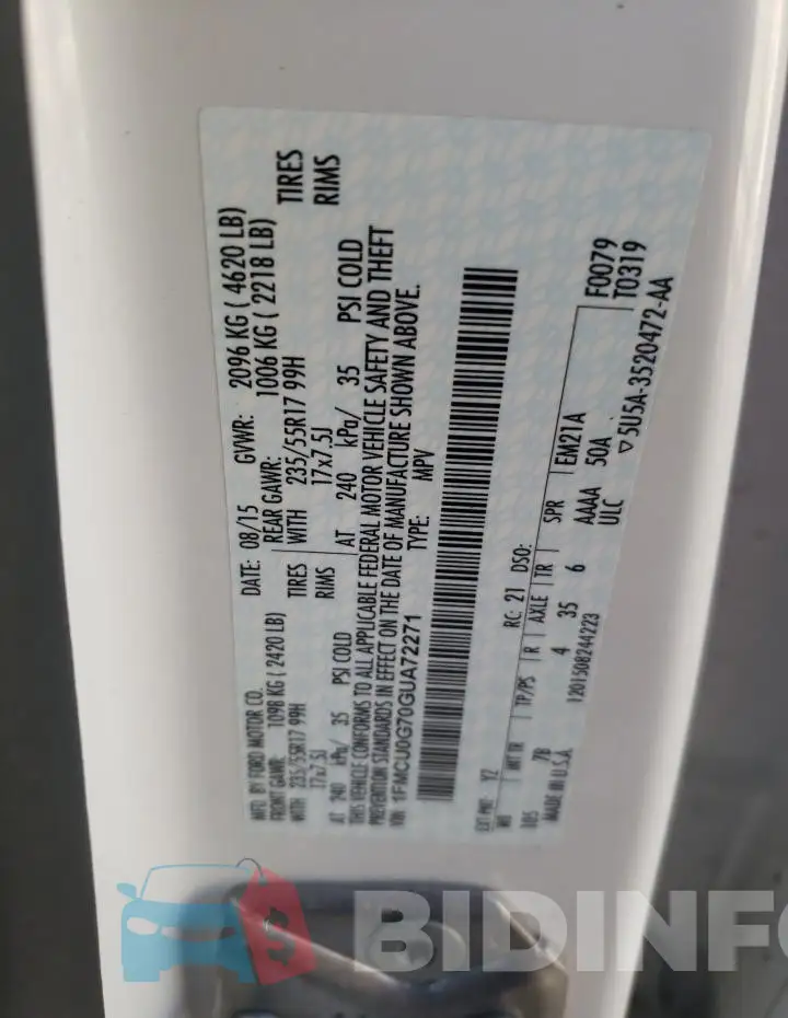 1FMCU0G70GUA72271 Photo# 13