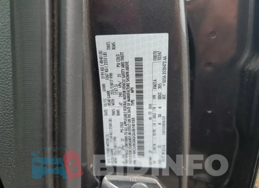 1FMCU9G92GUB18155 Photo# 13