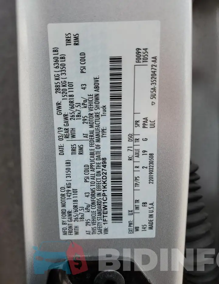 1FTEW1CP1KKD27498 Photo# 12