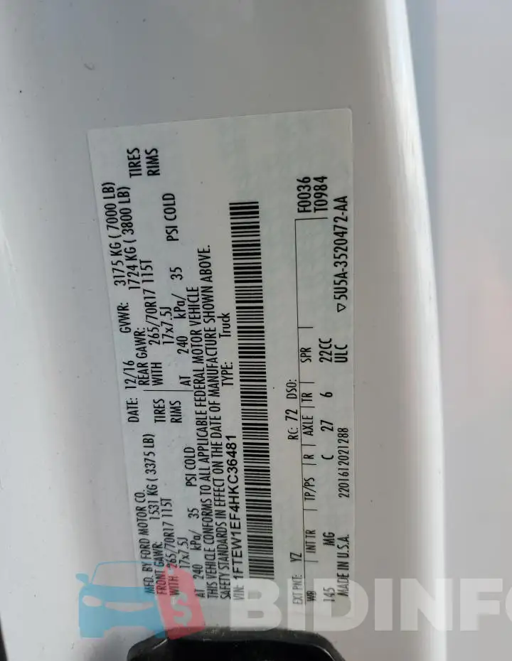 1FTEW1EF4HKC36481 Photo# 13