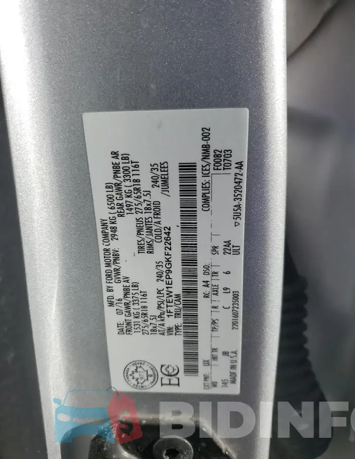 1FTEW1EP9GKF22642 Photo# 13