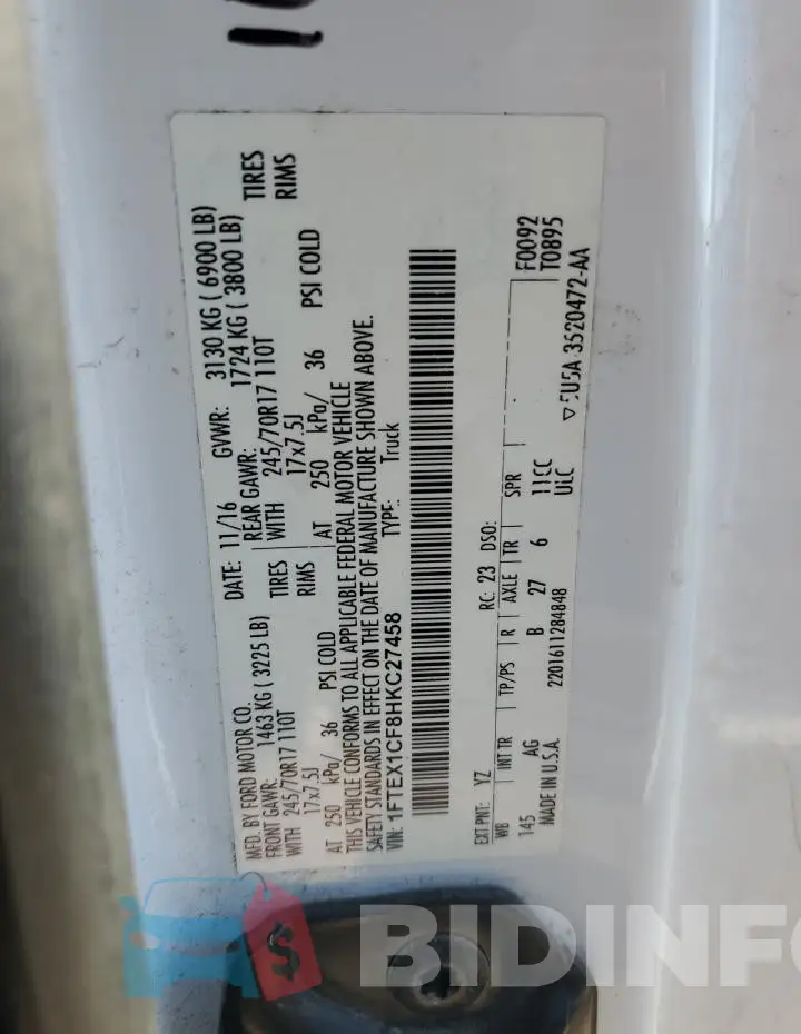 1FTEX1CF8HKC27458 Photo# 12