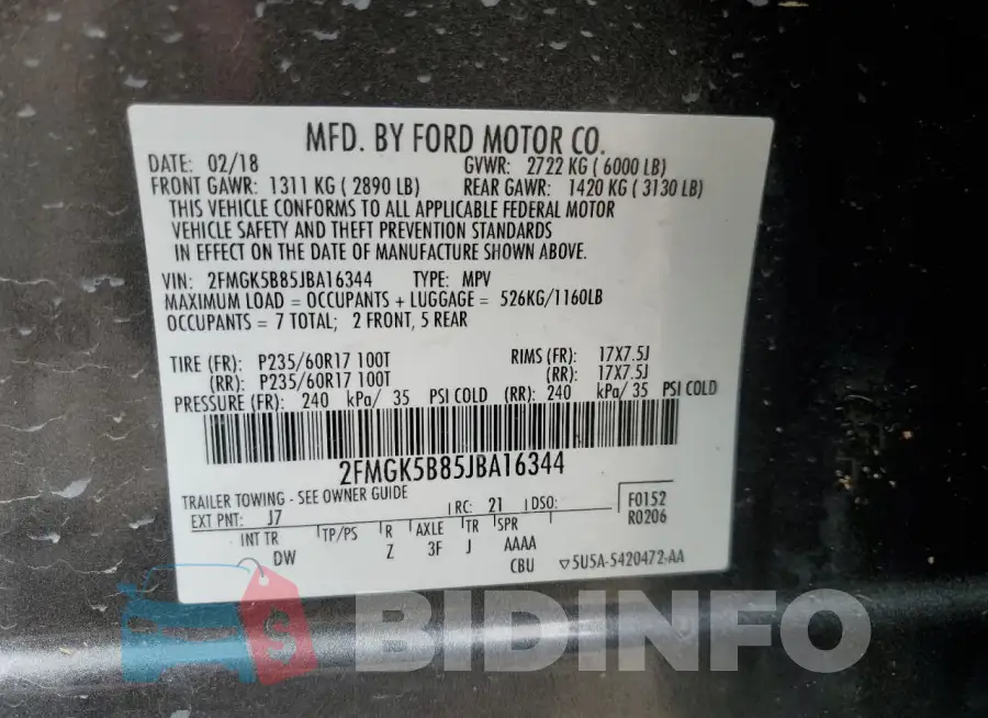 2FMGK5B85JBA16344 Photo# 14