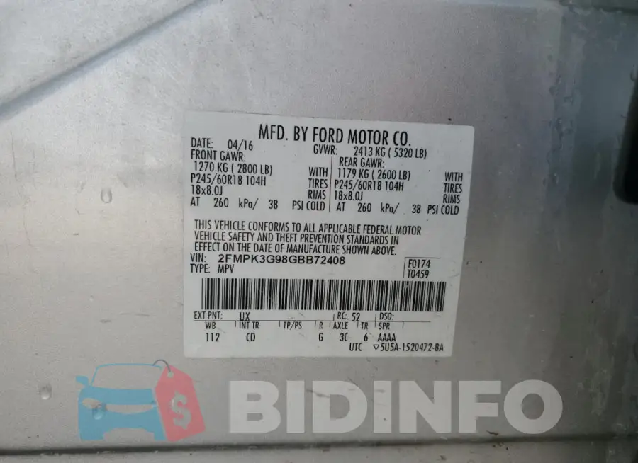 2FMPK3G98GBB72408 Photo# 13