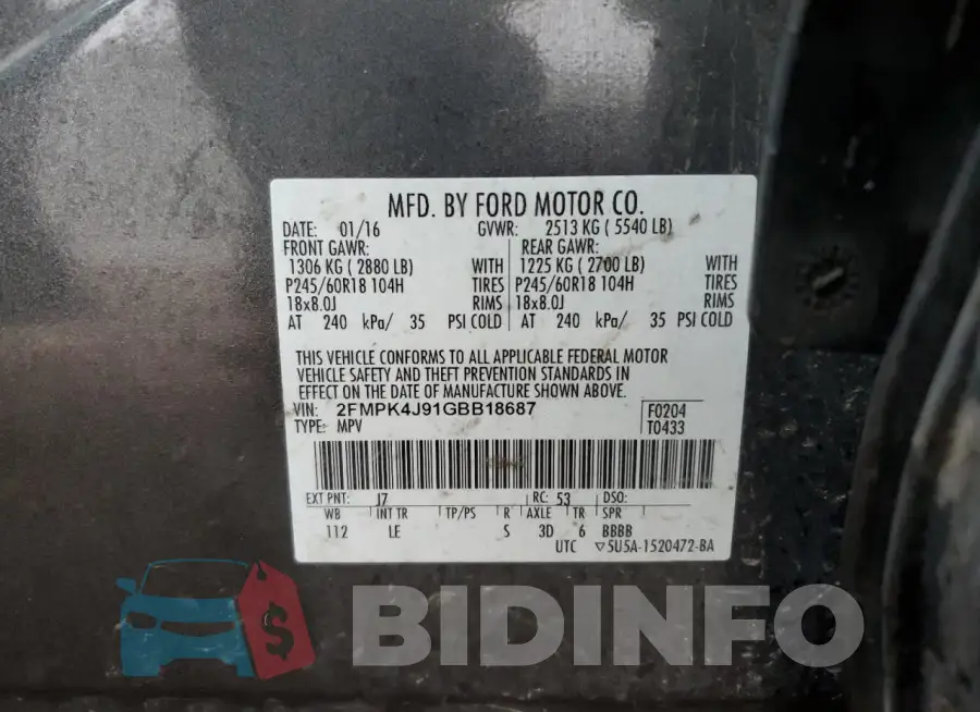 2FMPK4J91GBB18687 Photo# 13