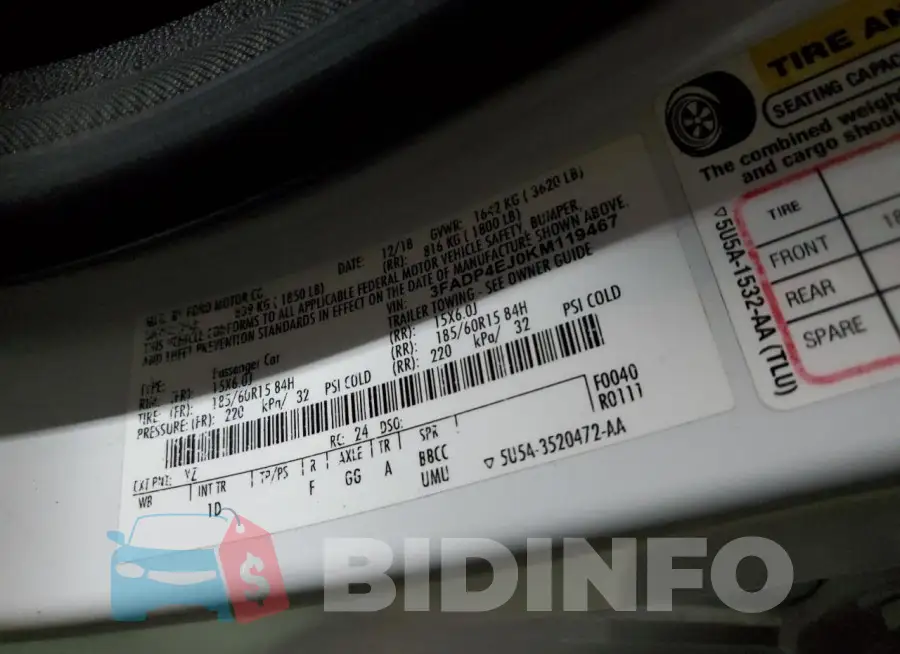 3FADP4EJ0KM119467 Photo# 12