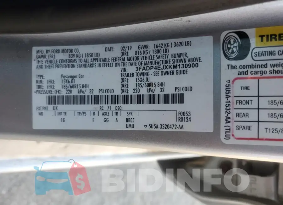 3FADP4EJXKM130900 Photo# 12