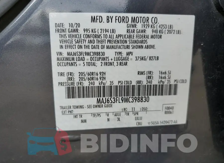 MAJ6S3FL9MC398830 Photo# 13