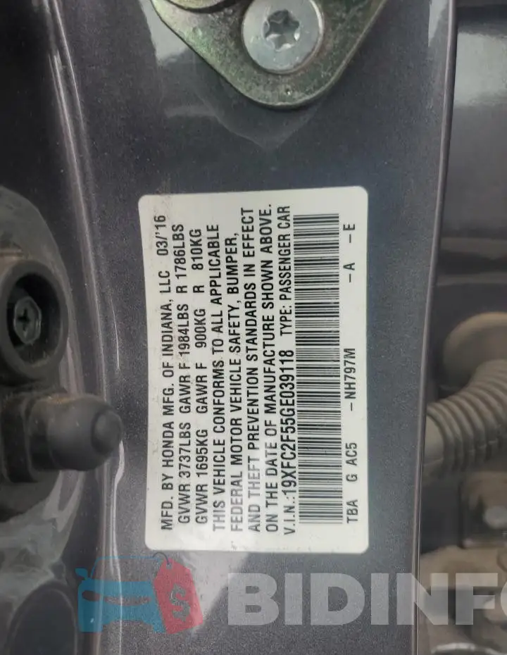 19XFC2F55GE039118 Photo# 12