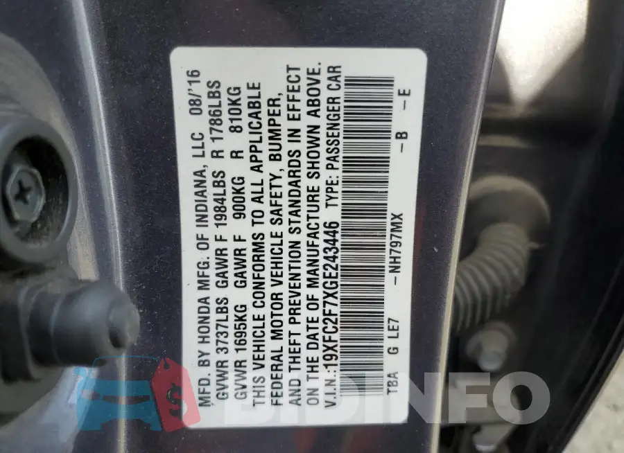 19XFC2F7XGE243446 Photo# 12