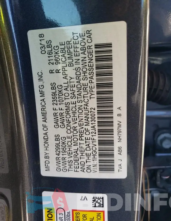 1HGCV1F12JA130072 Photo# 12
