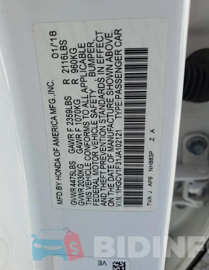 1HGCV1F31JA102121 Photo# 12