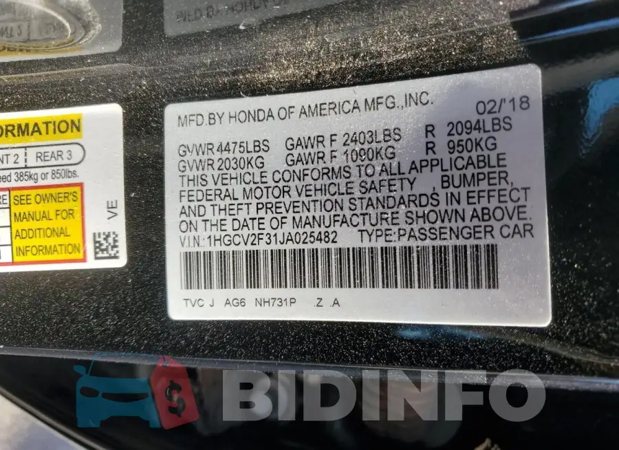 1HGCV2F31JA025482 Photo# 12