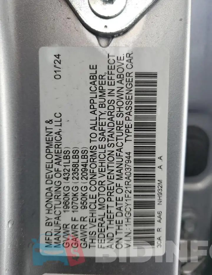 1HGCY1F21RA037944 Photo# 12