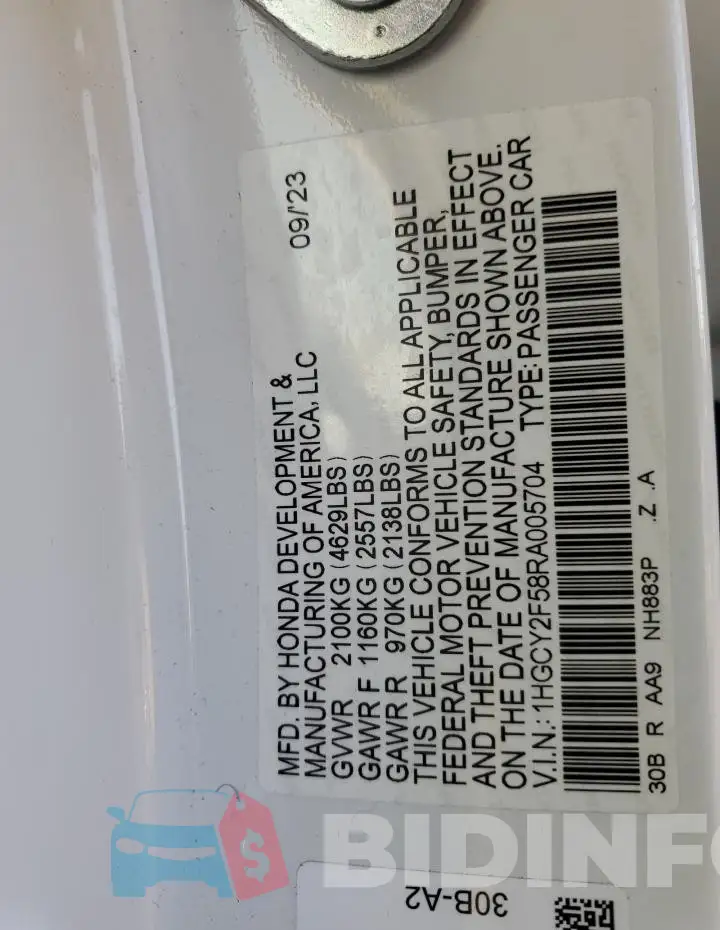 1HGCY2F58RA005704 Photo# 12