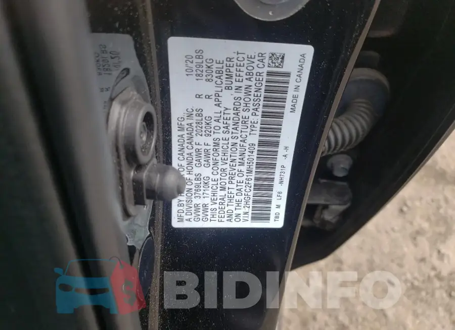 2HGFC2F61MH501409 Photo# 12