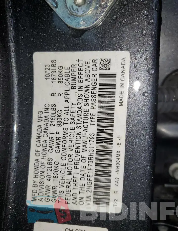 2HGFE1F73RH311793 Photo# 13