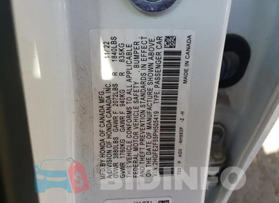 2HGFE2F55PH505419 Photo# 12