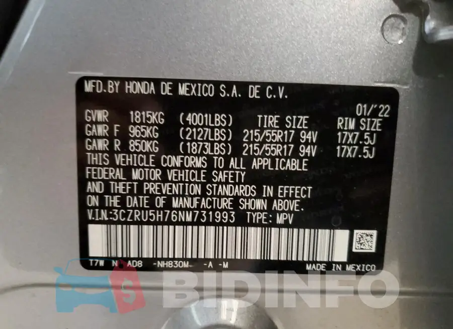 3CZRU5H76NM731993 Photo# 13