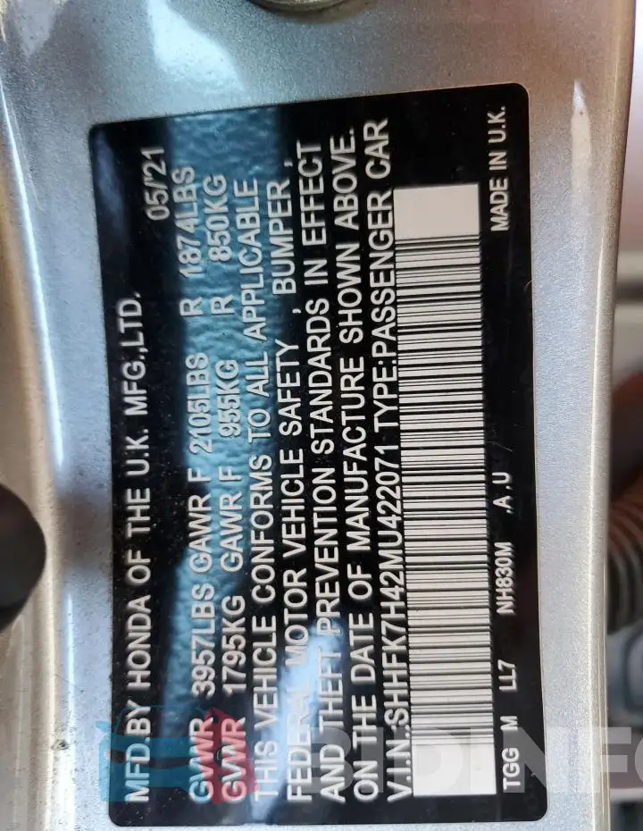SHHFK7H42MU422071 Photo# 12