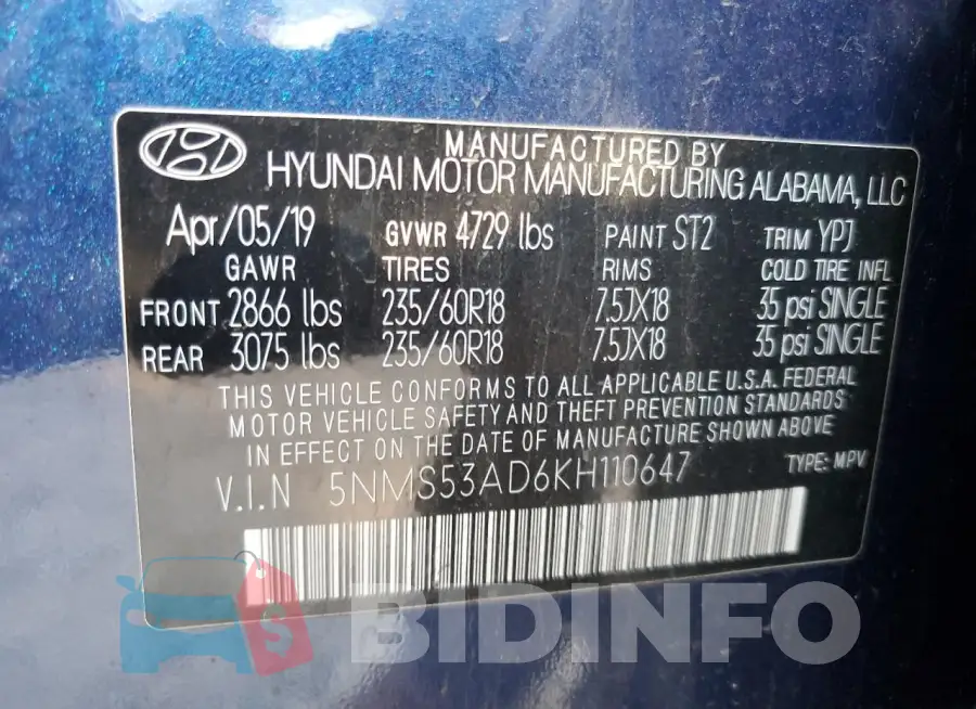 5NMS53AD6KH110647 Photo# 14