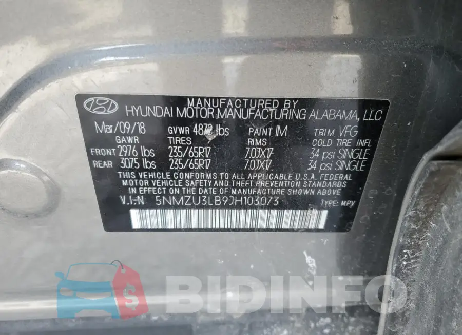 5NMZU3LB9JH103073 Photo# 13