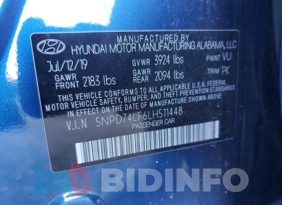 5NPD74LF6LH511448 Photo# 12