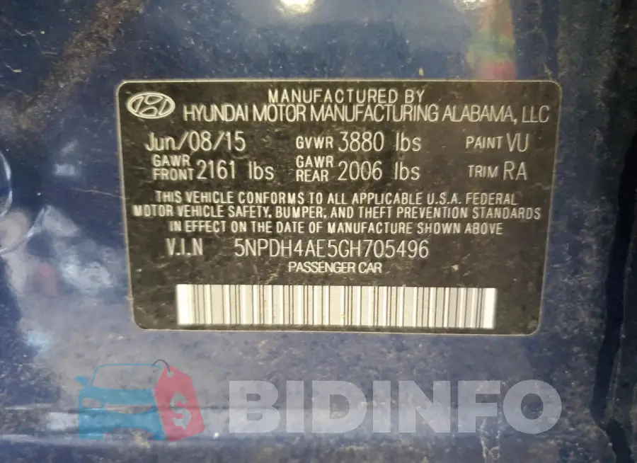 5NPDH4AE5GH705496 Photo# 12