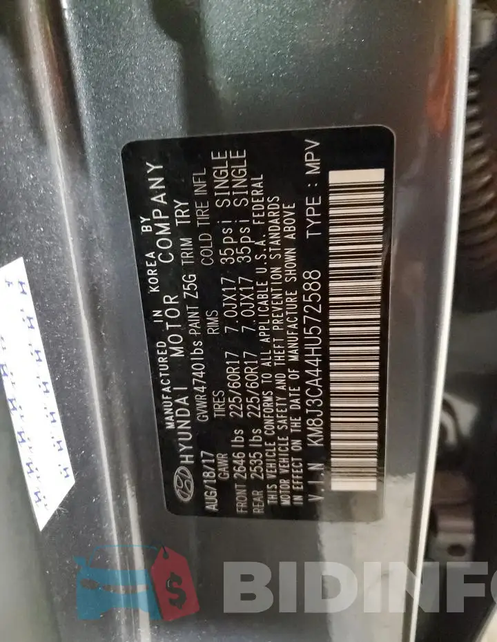 KM8J3CA44HU572588 Photo# 14