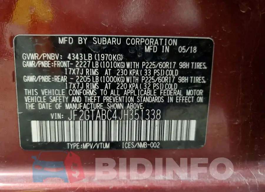 JF2GTABC4JH351338 Photo# 13