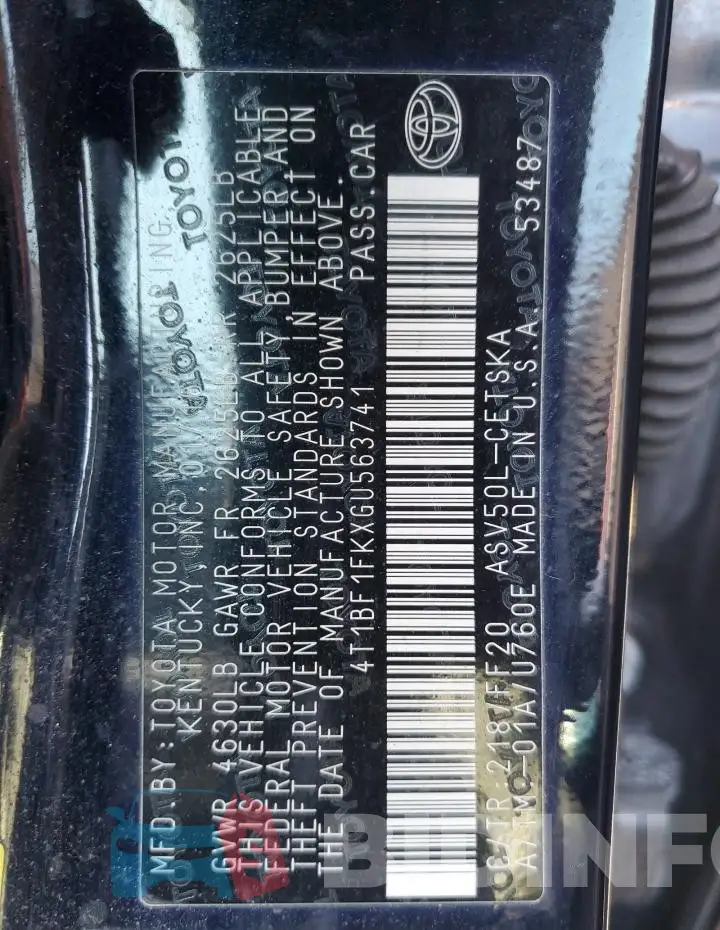 4T1BF1FKXGU563741 Photo# 12