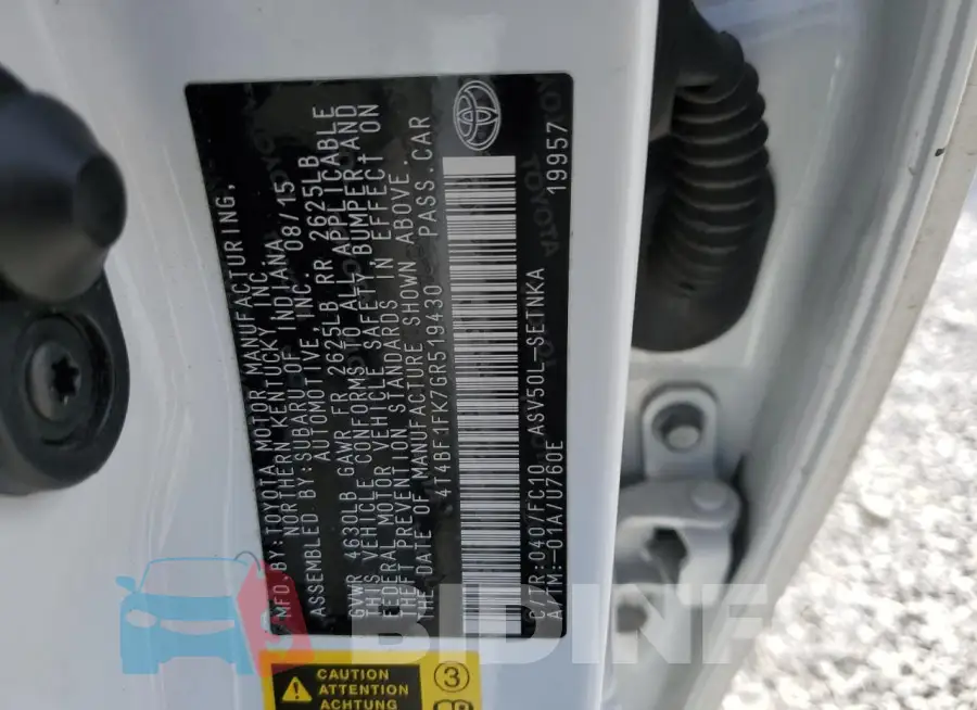 4T4BF1FK7GR519430 Photo# 13