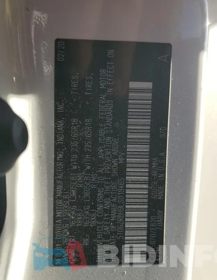 5TDGZRBH9LS019465 Photo# 14