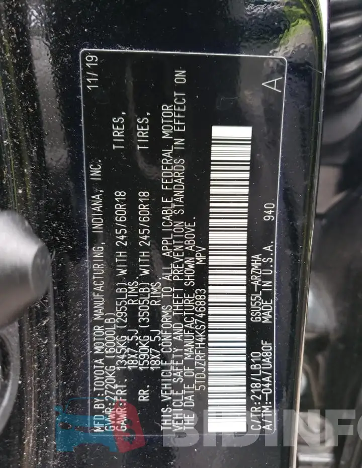 5TDJZRFH4KS746883 Photo# 13