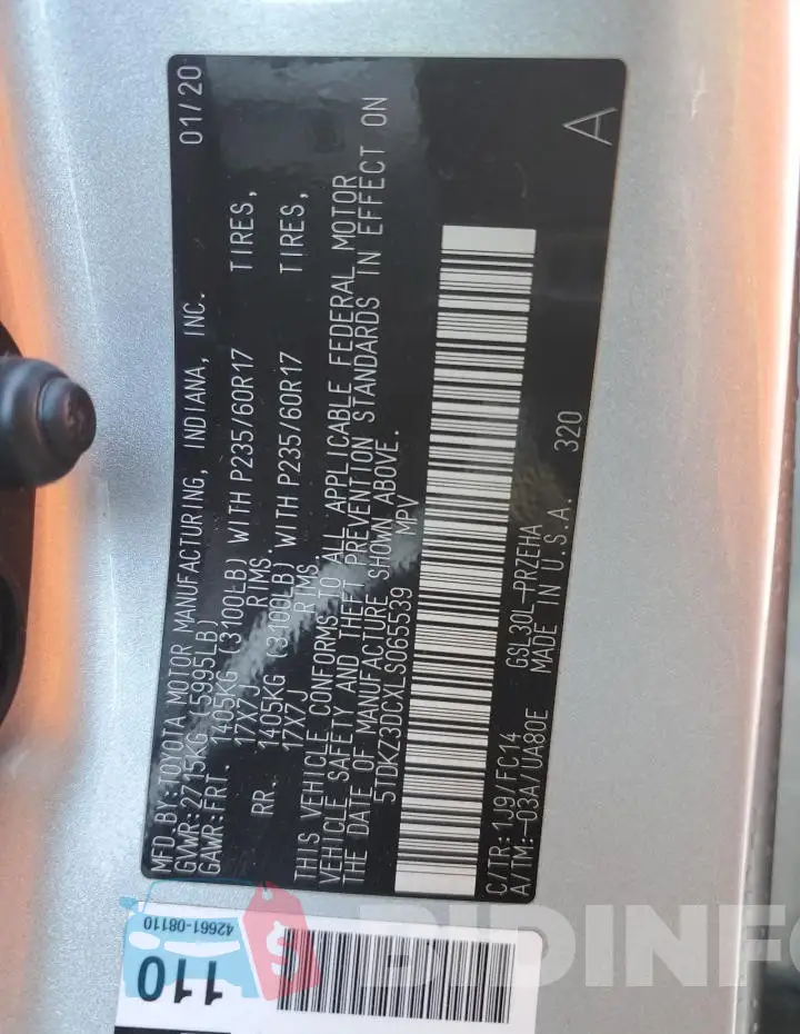 5TDKZ3DCXLS065539 Photo# 14