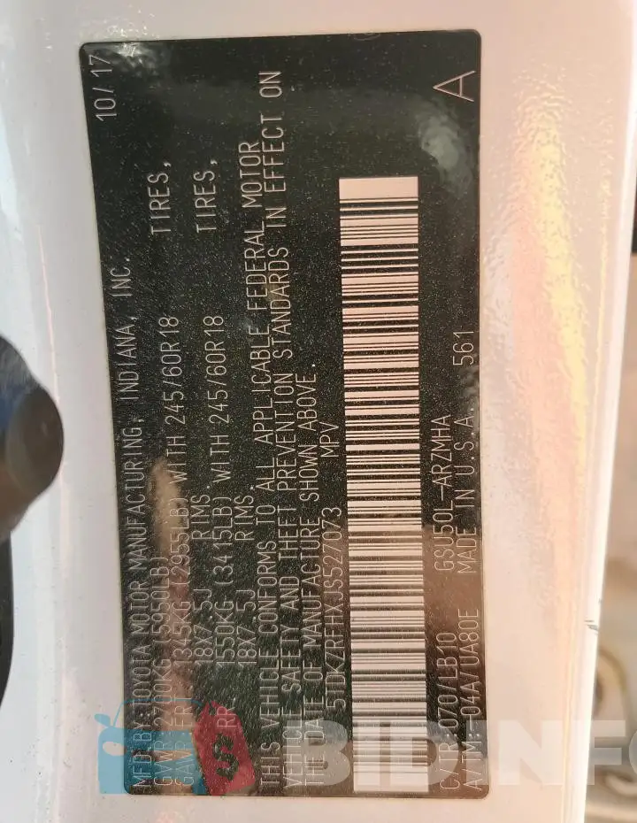 5TDKZRFHXJS527073 Photo# 13